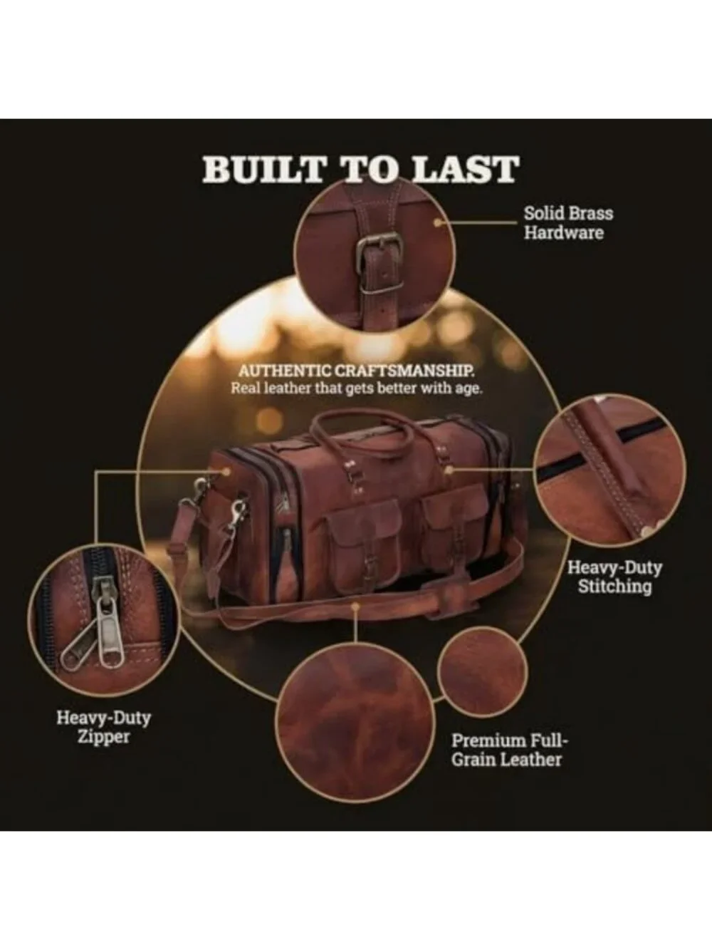 Vintage Leather Weekender Duffel Bag - Unisex Travel Luggage with Shoulder